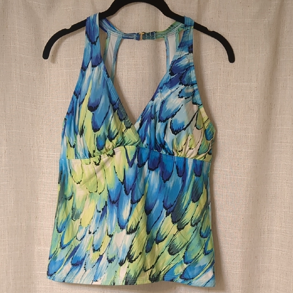 Jantzen Blue & Green Graphic Backless Tankini Top